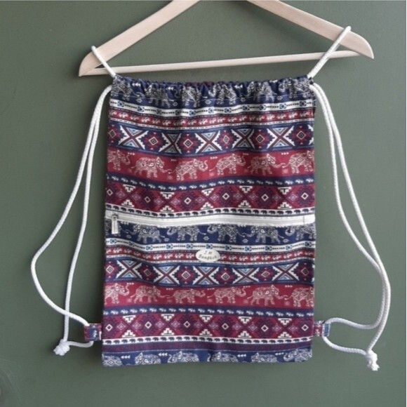 J.M. Bangkok Canvas Backpack Drawstring Gym Bag Ethnic Bohemian w/zip Pocket - Picture 3 of 11